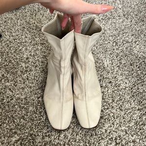 Zara cream super soft leather squarish toe heeled short boots size 39